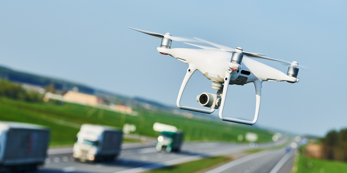 An inspection drone flying over a motorway